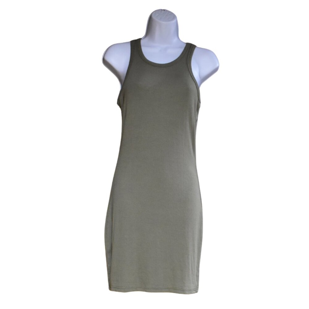 Green Ribbed Tank Dress Size M Stretchy Form Fitting Soft Summer Dress